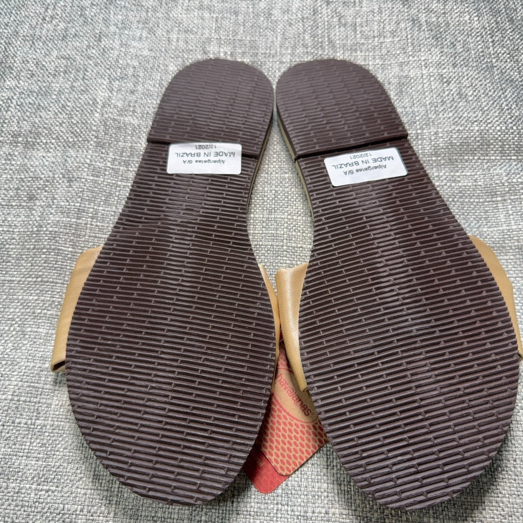 Havaianas You St Tropez Lush Shine Bow Sandals Women 7/8 Sand Grey NWT