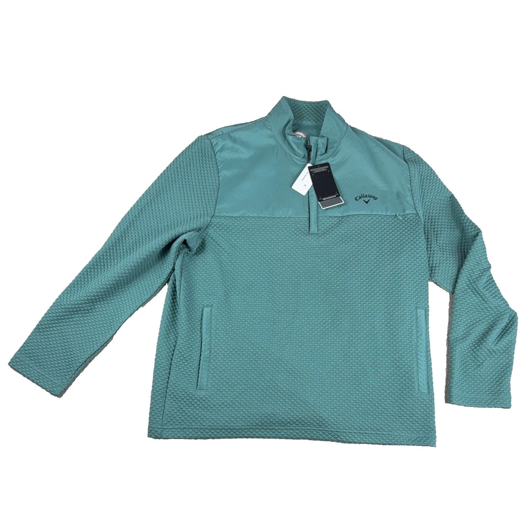 Callaway Golf Pullover Men L Green Textured 1/4 Zip Stretch UPF NWT $90