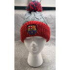 FC Barcelona Official Cable Knit Pom Beanie Hat Gray Red FCB Soccer Adult OS
