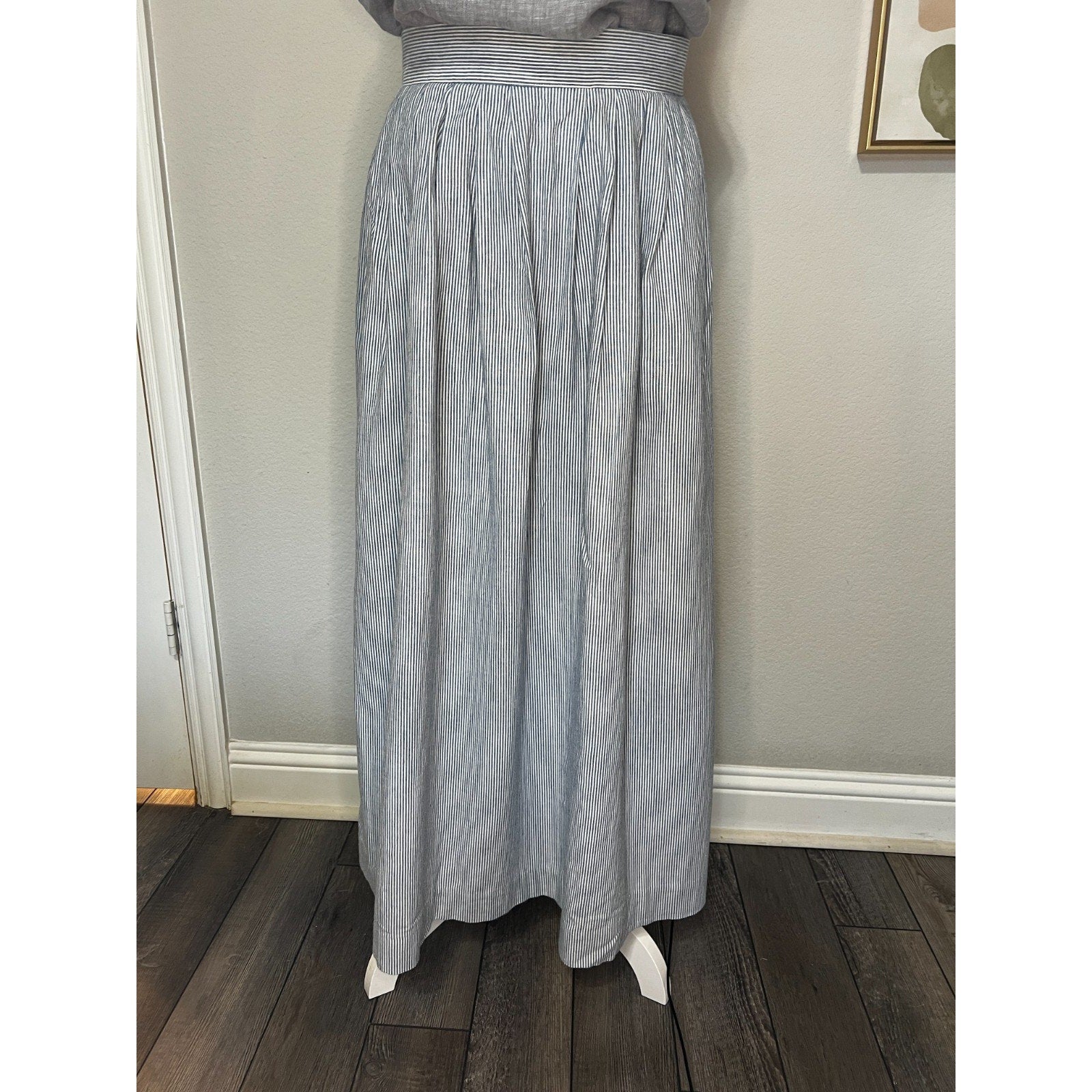 Ruff Hewn Maxi Skirt Womens Blue White Striped High Waist Cottagecore Prairie Bo
