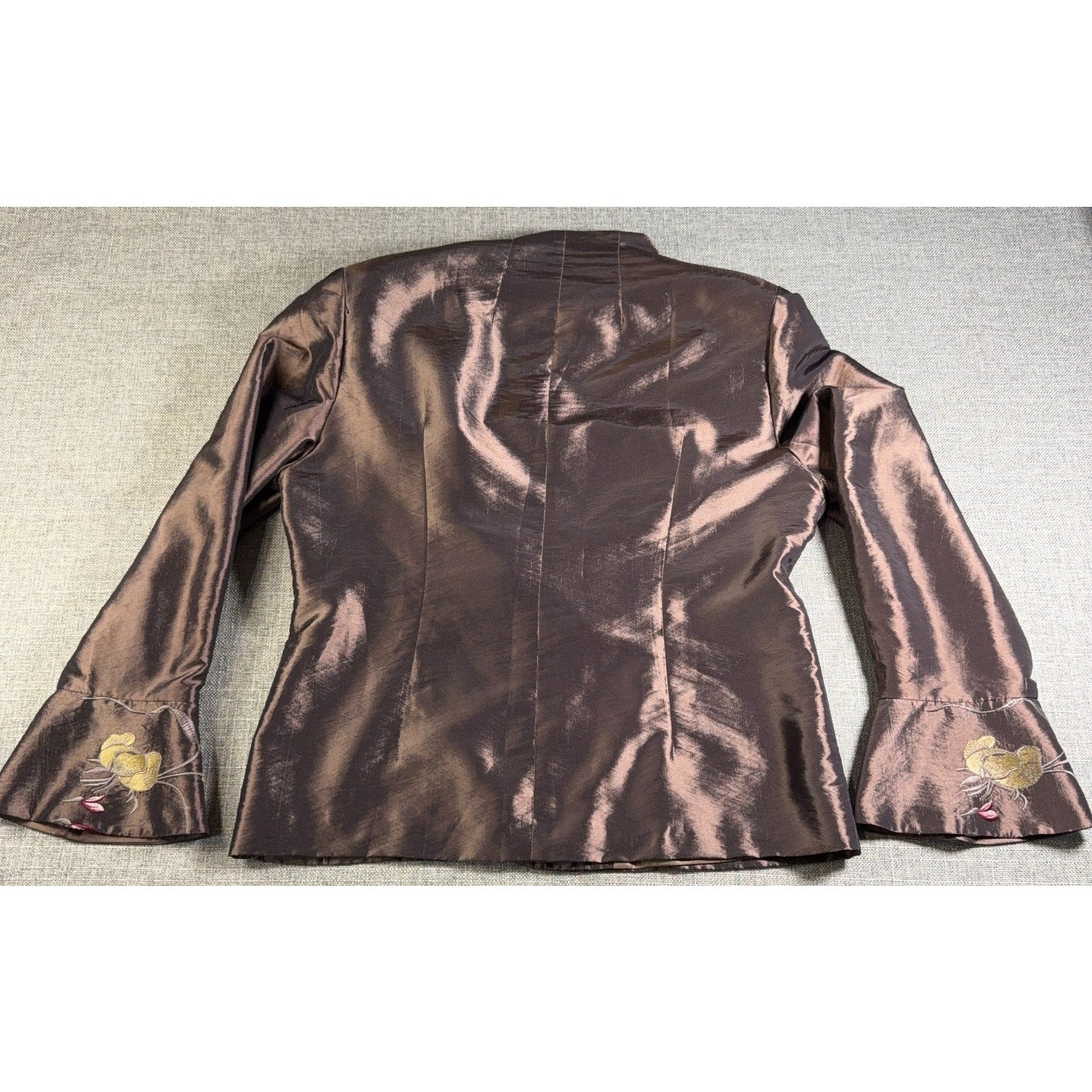 Mina Collections Womens L Embroidered Satin Jacket Floral Frog Closure Asian