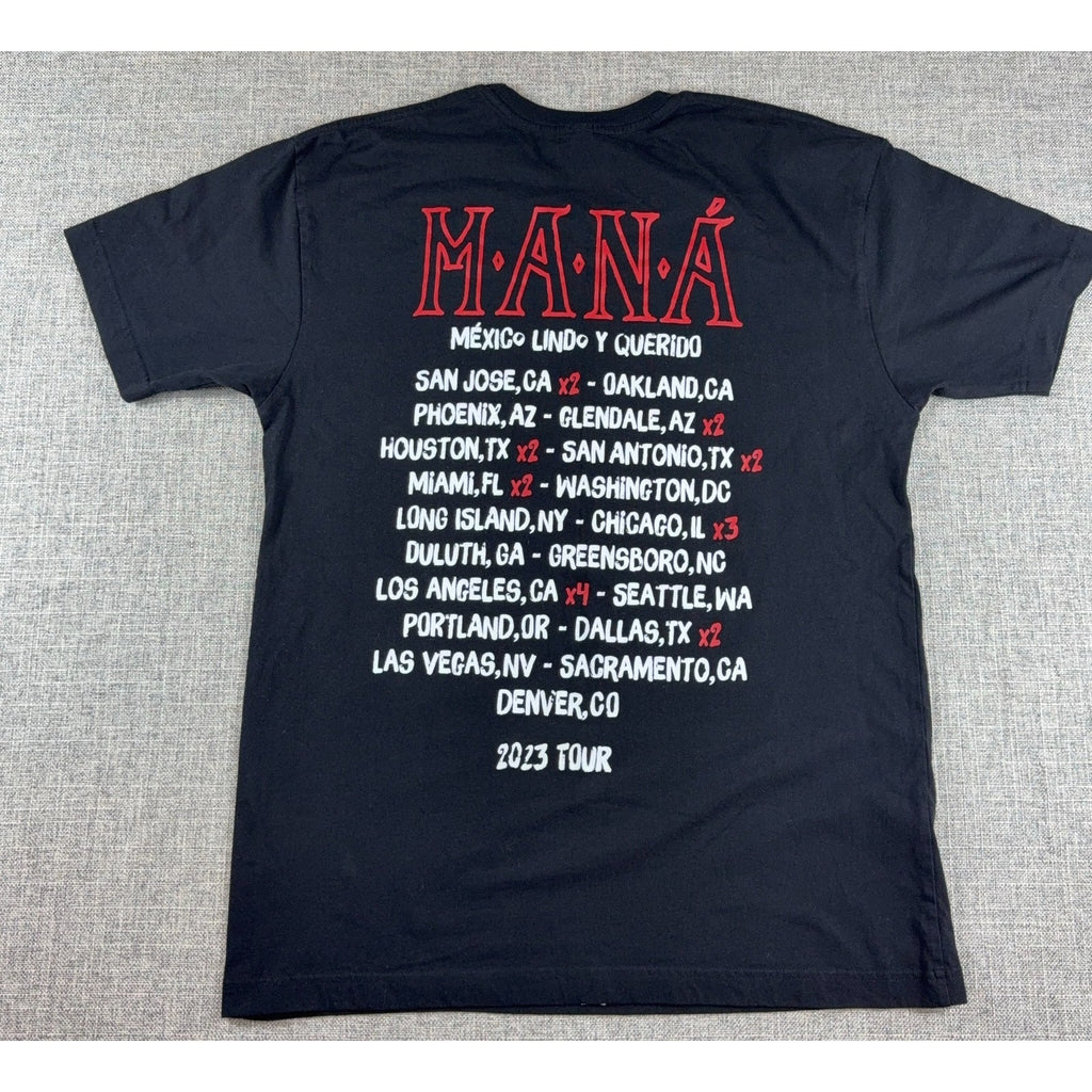 Mana Mexico Lindo y Querido 2023 Tour T Shirt Black Skull Roses Concert Tee