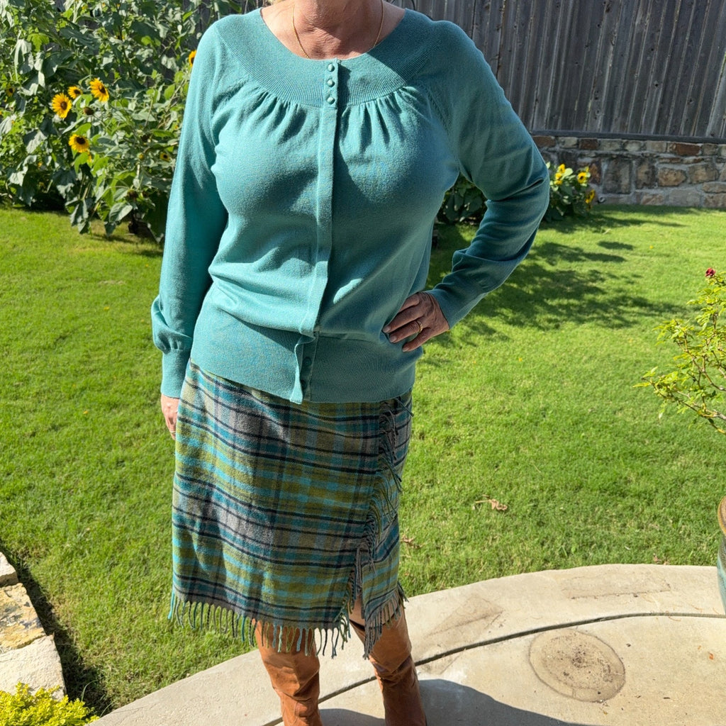 Pendleton Women Large Teal Silk Cashmere Blend Cardigan Sweater Button Front
