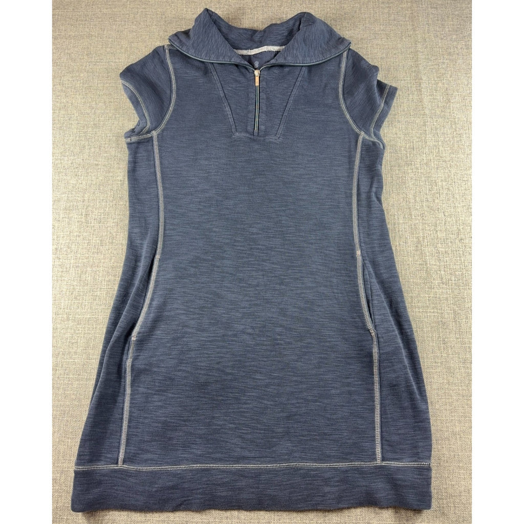 Tommy Bahama Women L Sleeveless Knit Dress Quarter Zip Blue Contrast Stitch