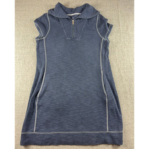Tommy Bahama Women L Sleeveless Knit Dress Quarter Zip Blue Contrast Stitch