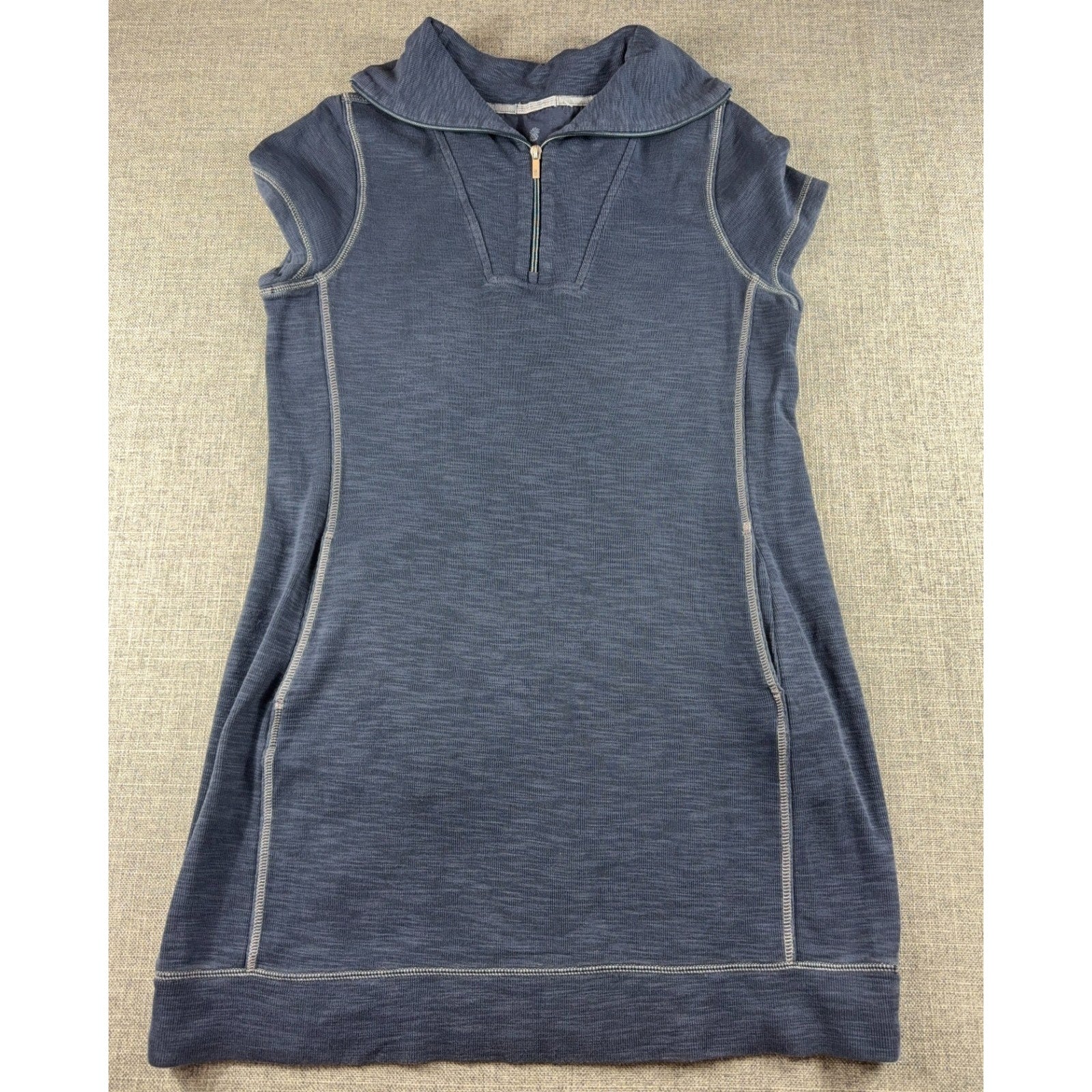 Tommy Bahama Women L Sleeveless Knit Dress Quarter Zip Blue Contrast Stitch