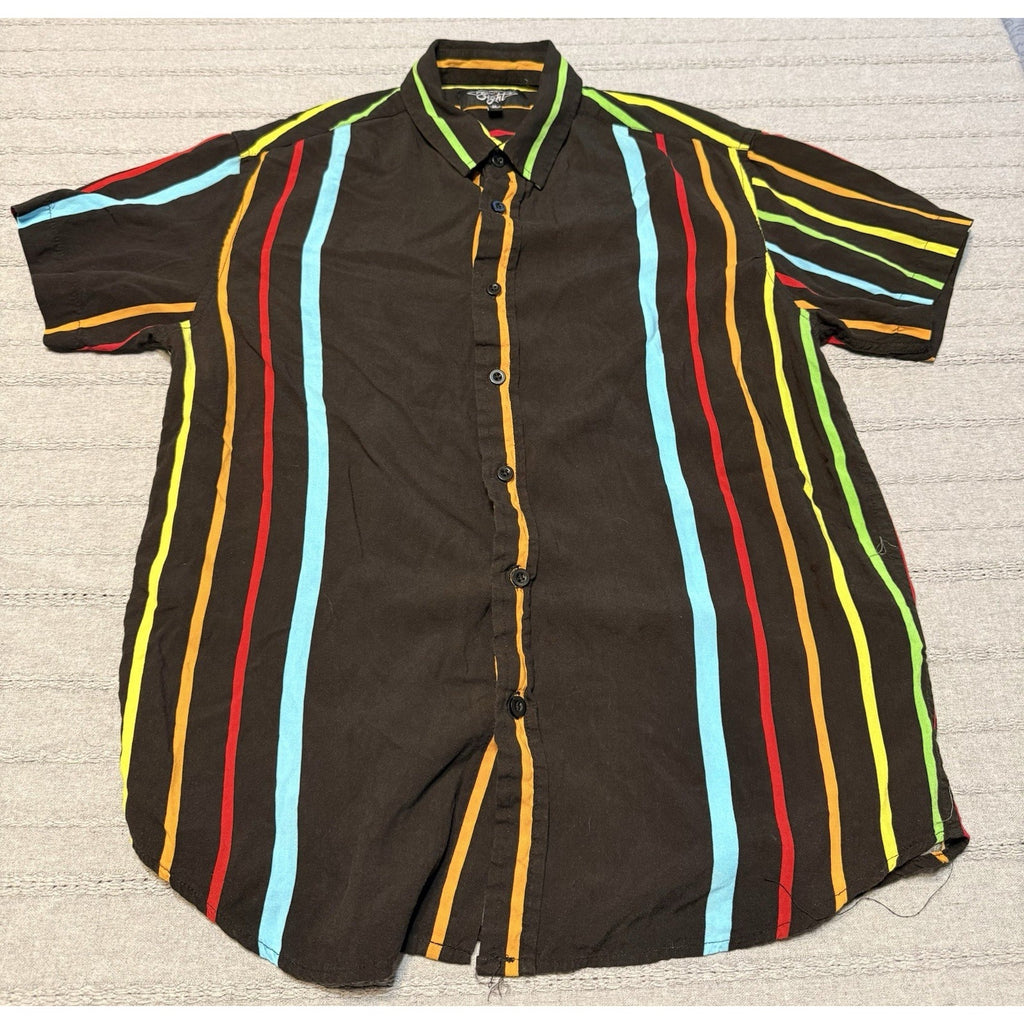 2 Men’s Button Up Shirts Medium Striped Short Sleeve Summer Vacation Bundle