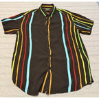 2 Men’s Button Up Shirts Medium Striped Short Sleeve Summer Vacation Bundle
