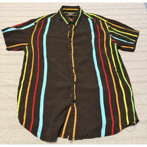 2 Men’s Button Up Shirts Medium Striped Short Sleeve Summer Vacation Bundle