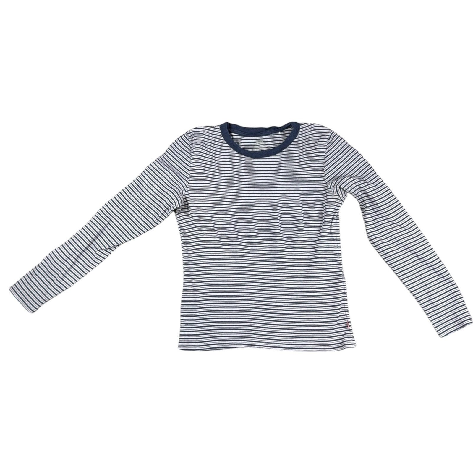 Levi’s Women’s L Striped Long Sleeve Shirt Navy White Red Slim Fit Y2K