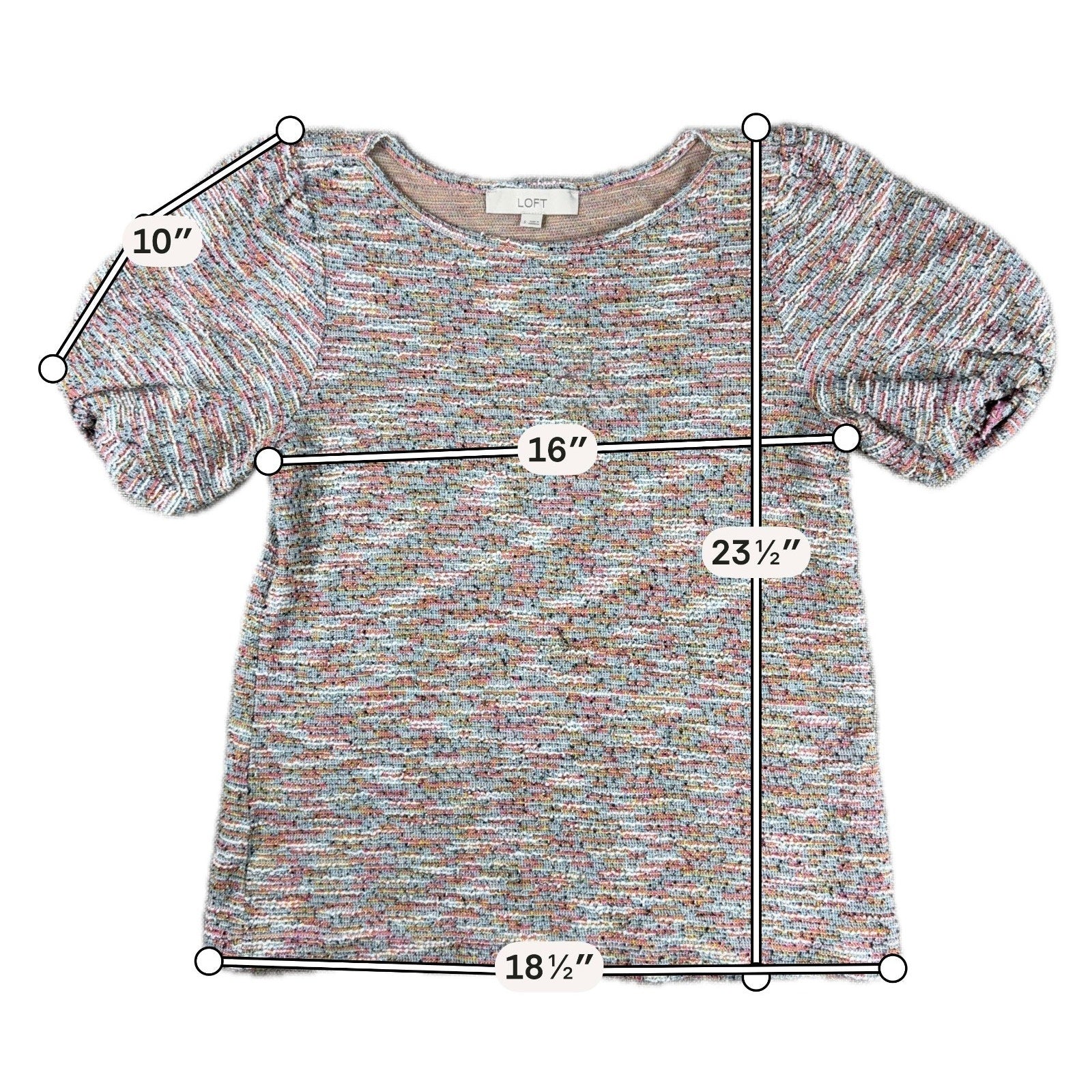 LOFT Womens S Multicolor Boucle Tweed Knit Puff Sleeve Top Short Sleeve