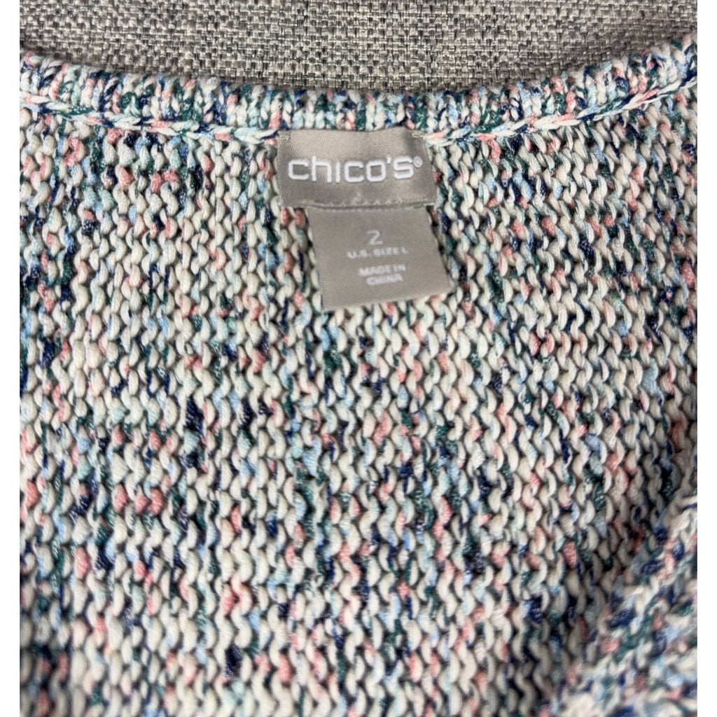 Chico’s Size 2 NWT Marled Dolman Sleeve V Neck Sweater Multicolor Split Hem