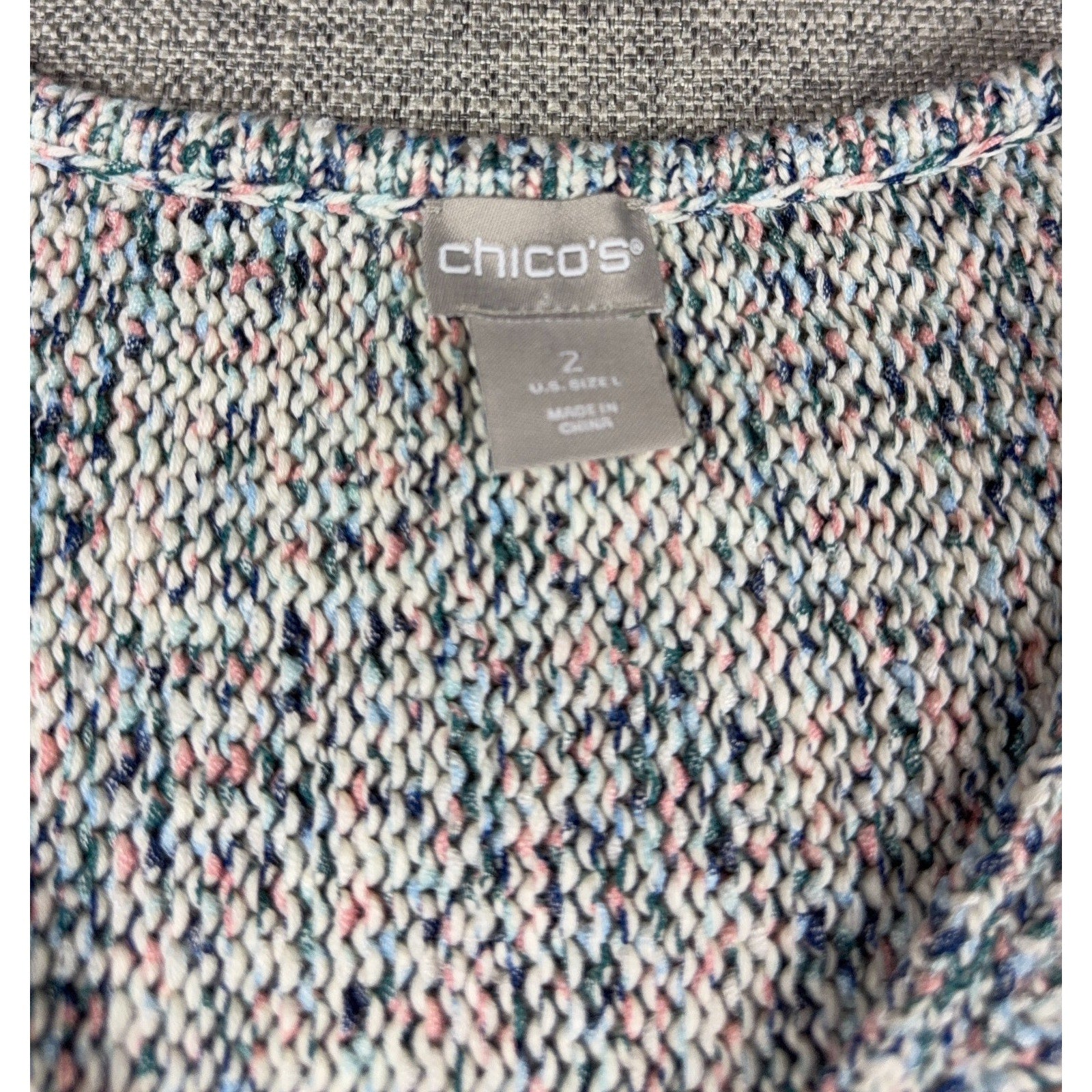 Chico’s Size 2 NWT Marled Dolman Sleeve V Neck Sweater Multicolor Split Hem