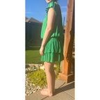 Current Air Los Angeles Green Pleated Mini Dress Womens Medium Ruffle Boho