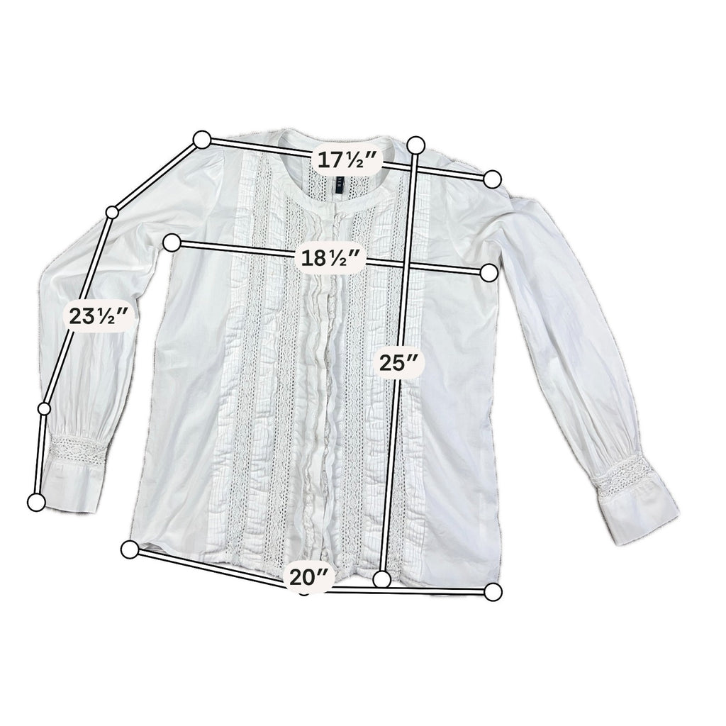 MNG by Mango White Lace Pleated Ruffle Blouse Women's US 10 Long Sleeve