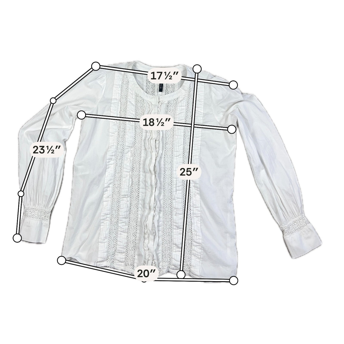 MNG by Mango White Lace Pleated Ruffle Blouse Women's US 10 Long Sleeve
