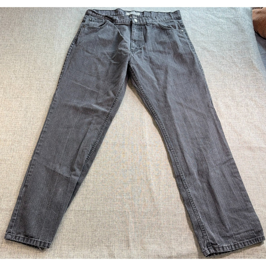 Chams Mens Jeans 36 Gray Black Y2K Embroidered Pocket Straight Leg Denim