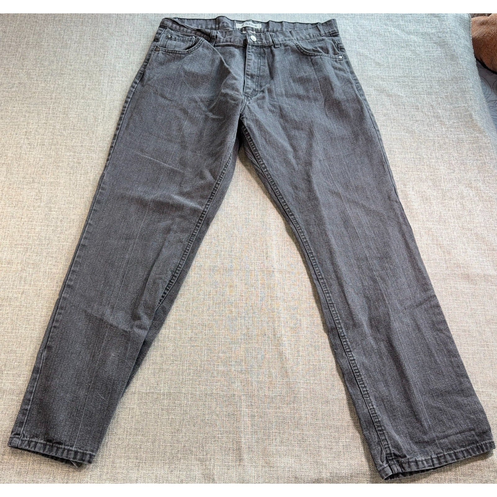 Chams Mens Jeans 36 Gray Black Y2K Embroidered Pocket Straight Leg Denim
