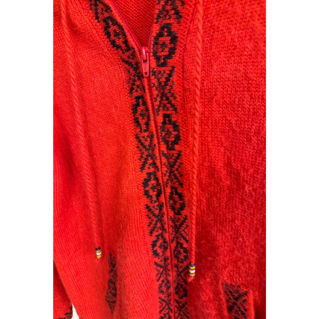 The Alpaca Connection Red Geometric Hooded Cardigan — Small