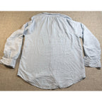 Laura Ashley Linen Blend Blouse Women M Blue Balloon Sleeve Button Front