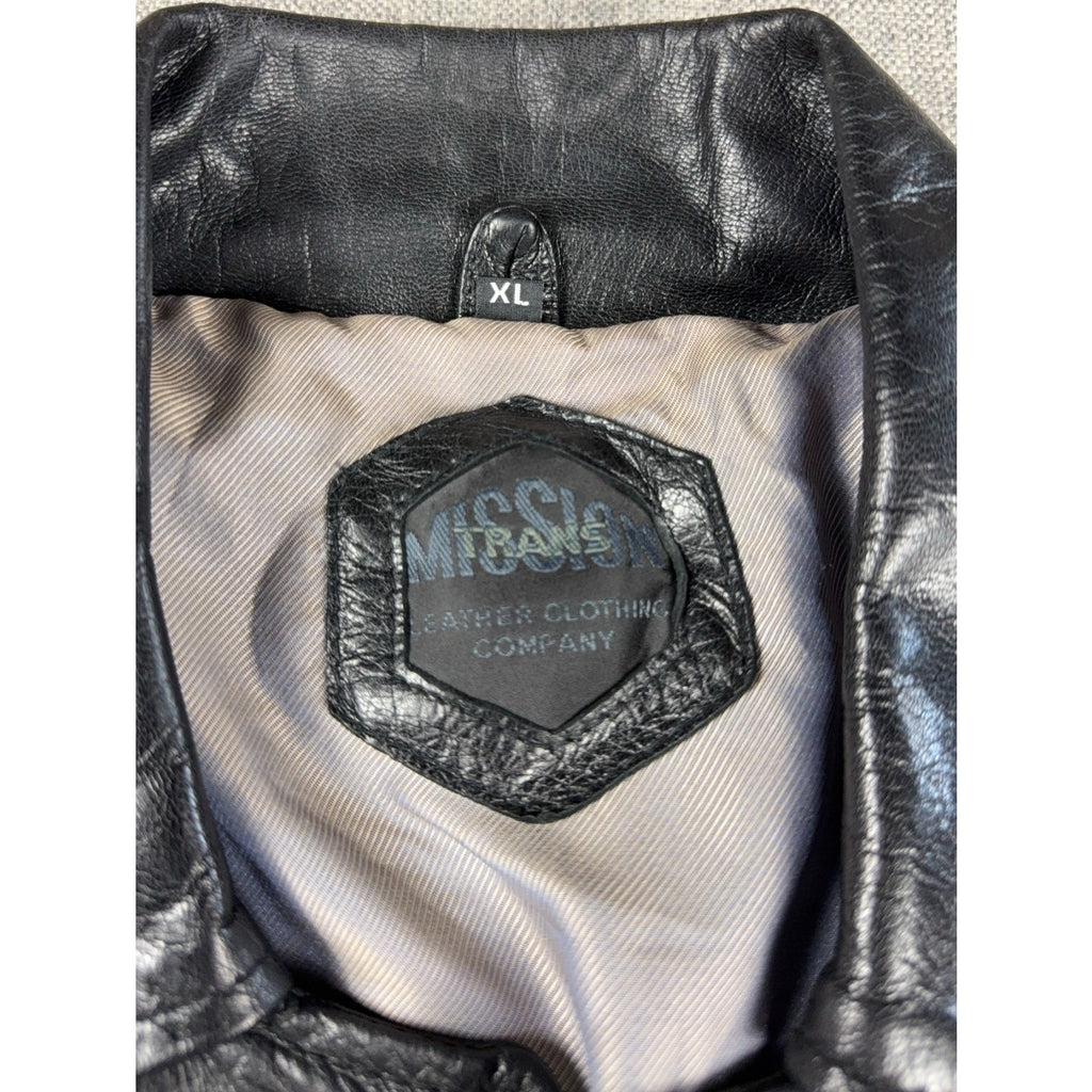 Transmission Leather Company Black Genuine Leather Jacket Mens XL Car Coat Y2K