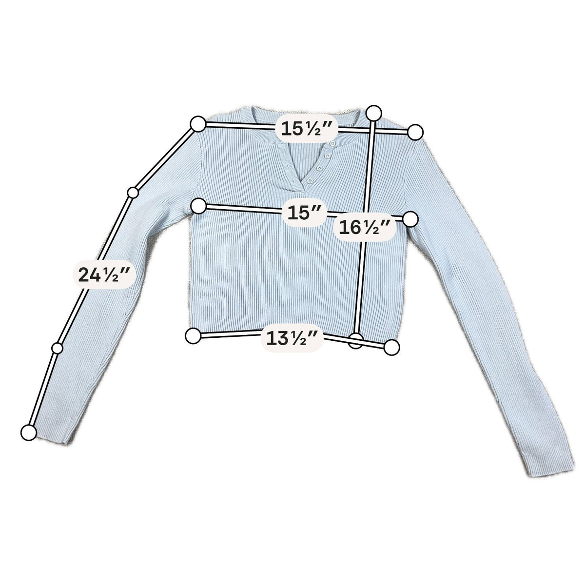 Brandy Melville Zelly Top One Size Light Blue Ribbed Cropped Henley Long Sleeve