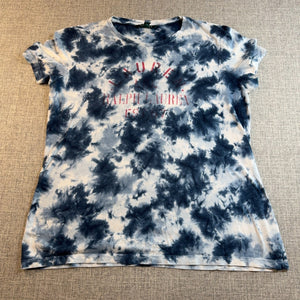 Lauren Ralph Lauren EST 67 Tie Dye T Shirt Women L Blue White Logo Flawed