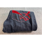 Chams Denim Jeans Mens 32x31 Gray Black Red Embroidered Pockets Y2K Straight