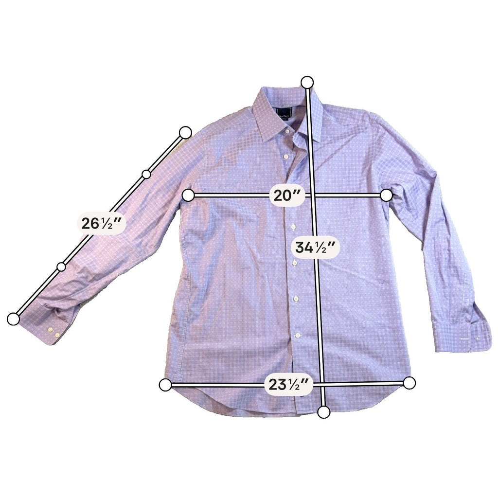 David Donahue Trim Fit Dress Shirt Mens 16.5 34/35 Purple Plaid 100% Cotton