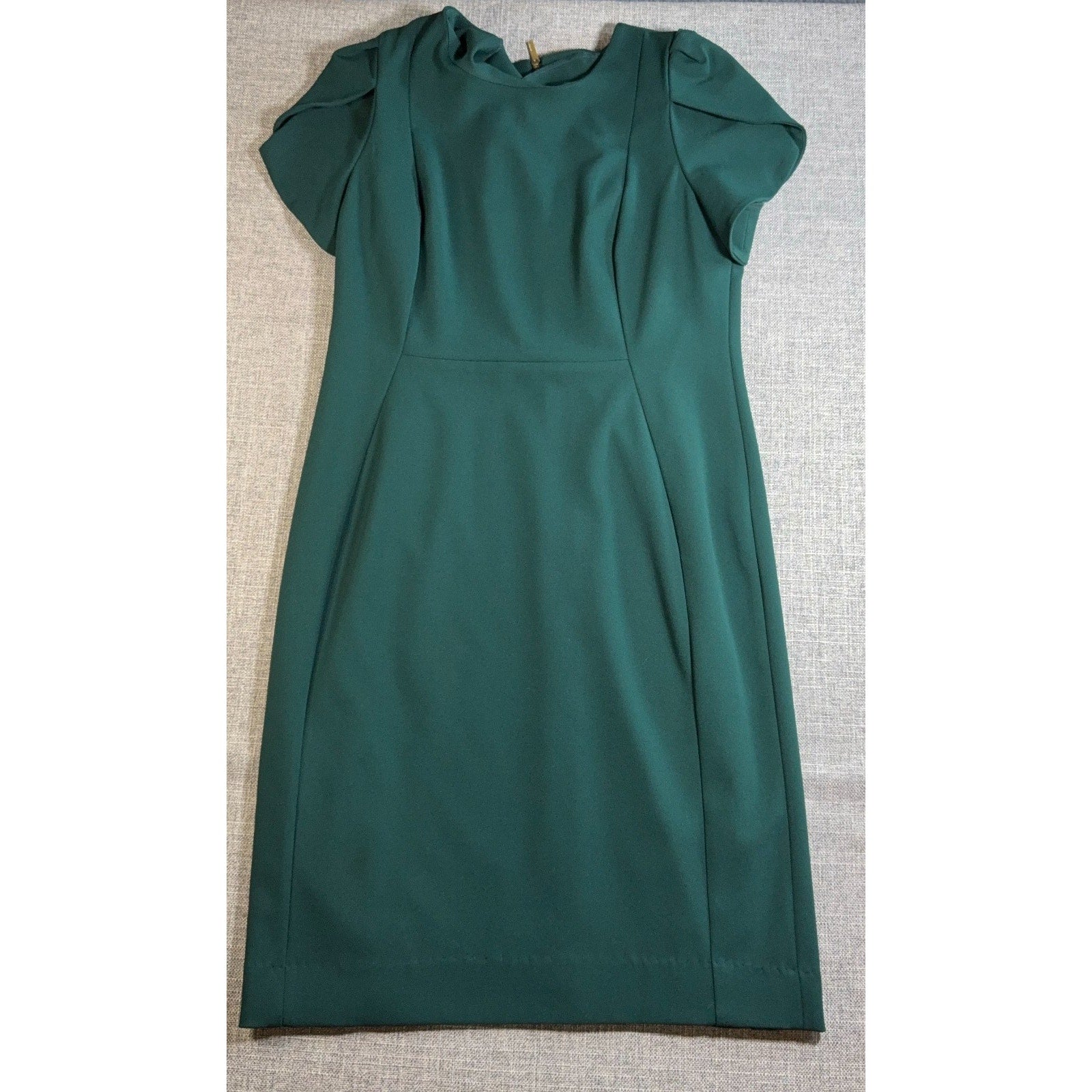 Calvin Klein Dress Womens 14 Green Tulip Sleeve Sheath Career Cocktail Midi