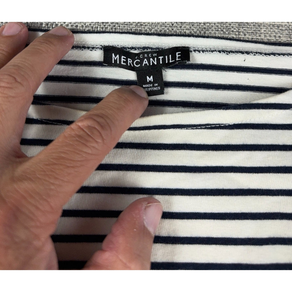 J Crew Mercantile Womens M Striped Mixed Media Top Chambray Shirttail Long Sleev