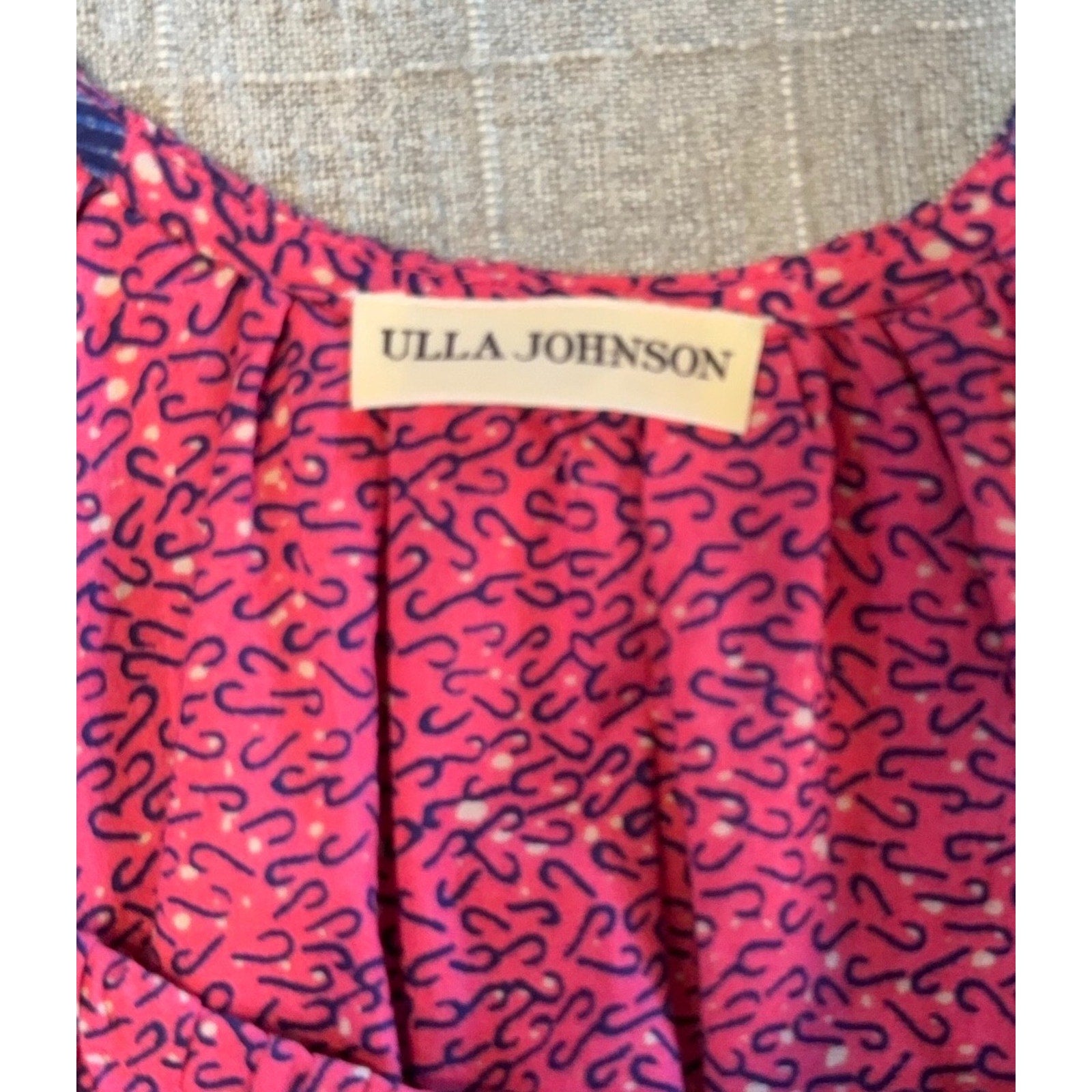 Ulla Johnson Cotton Maxi Dress Pink Navy Puff Sleeve Smocked Boho Size Unmarked