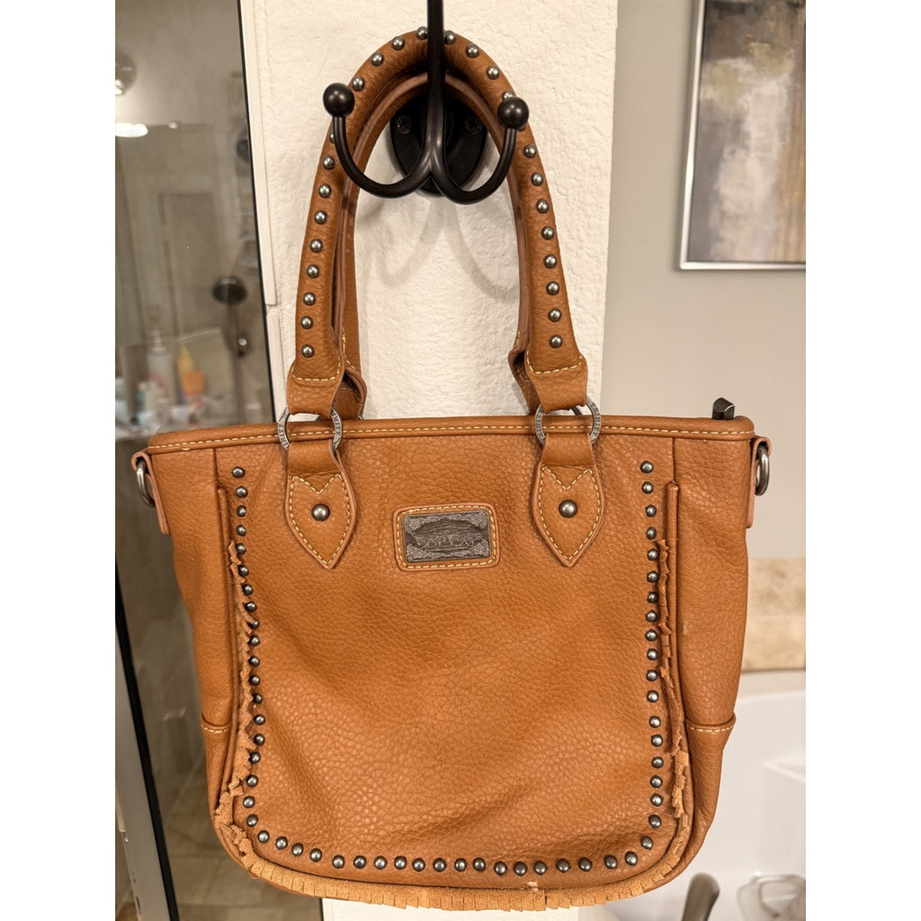 Trinity Ranch Western Tote Purse Brown Studded Fringe Cowgirl Shoulder Bag