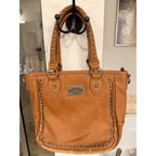 Trinity Ranch Western Tote Purse Brown Studded Fringe Cowgirl Shoulder Bag