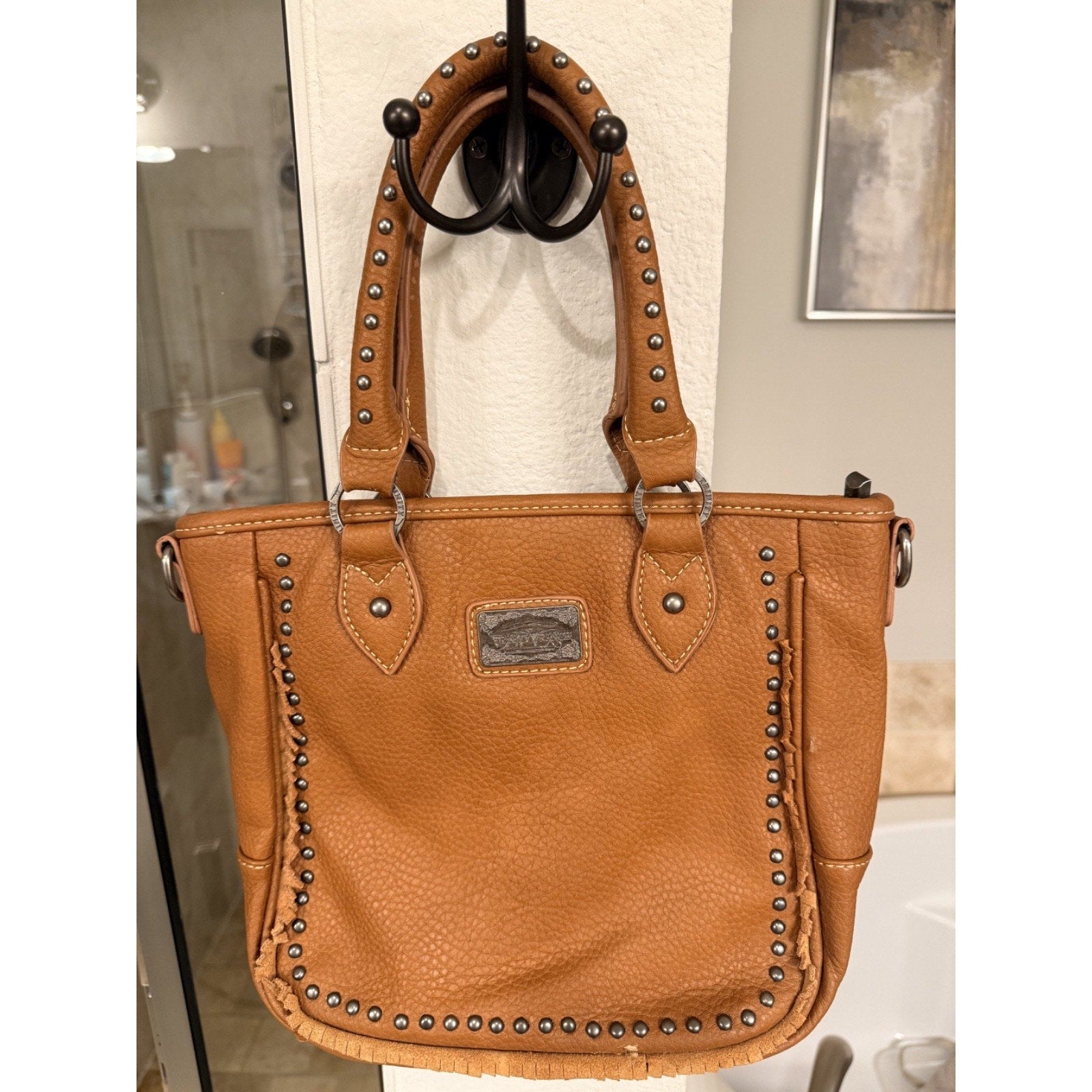 Trinity Ranch Western Tote Purse Brown Studded Fringe Cowgirl Shoulder Bag