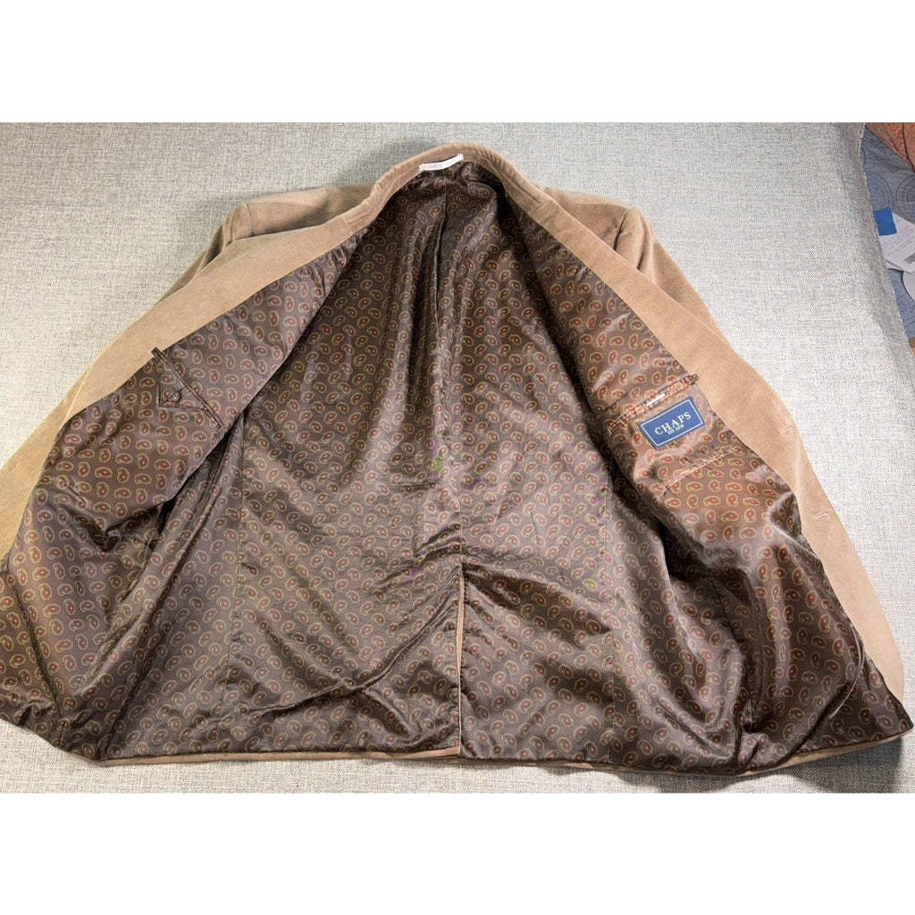 Chaps Mens 50R Tan Corduroy Blazer Sport Coat Paisley Lined 2 Button
