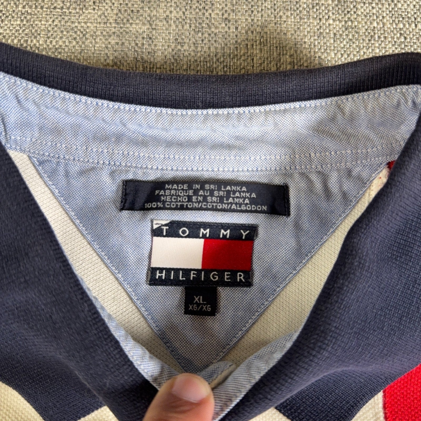 Tommy Hilfiger Polo Shirt Mens XL Big Flag Colorblock Red White Blue Y2K Vintage