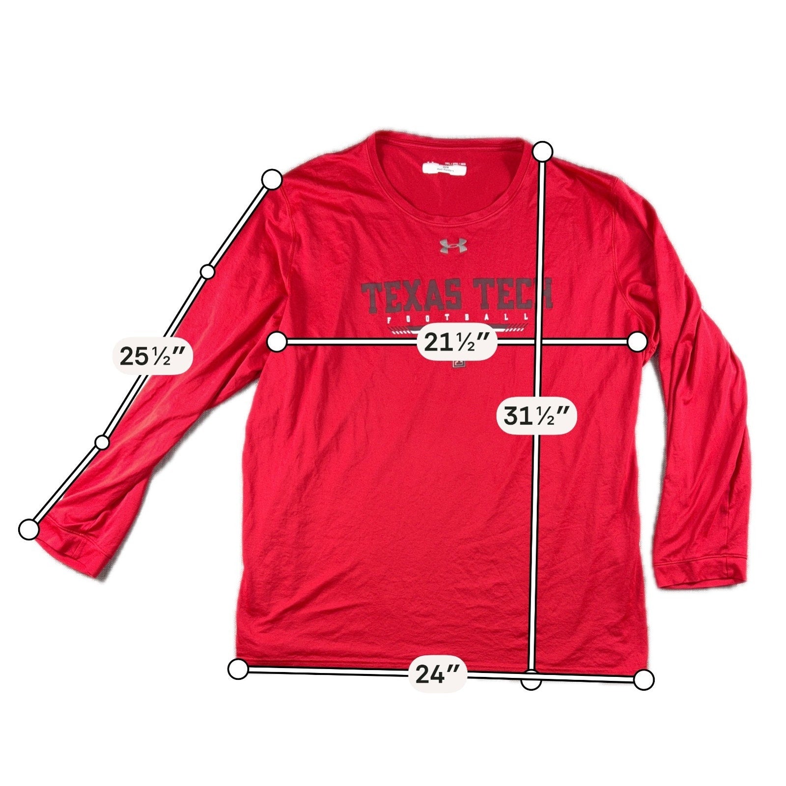 Texas Tech Red Raiders Under Armour Football Long Sleeve Shirt 3XL Red NCAA