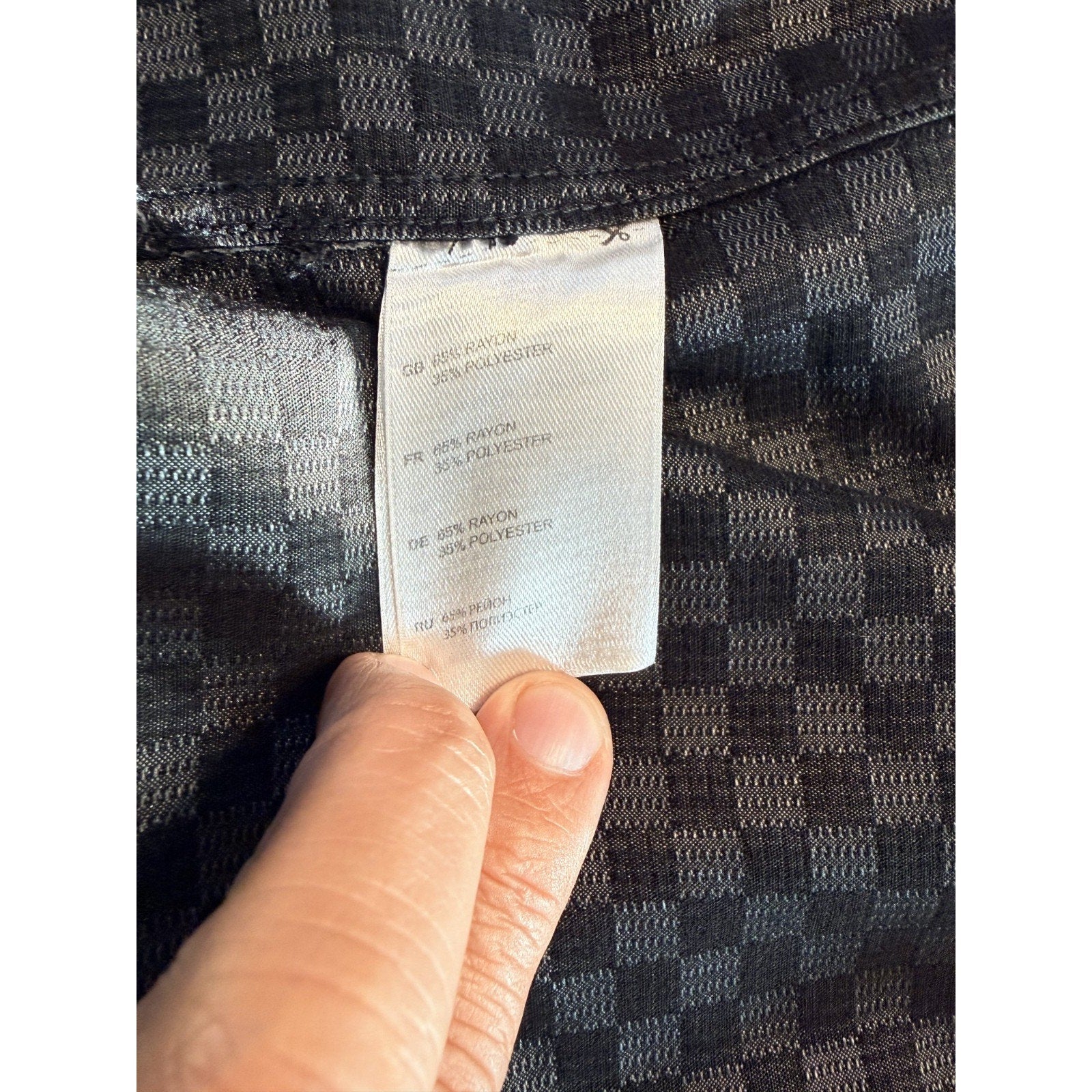 Island Passport Men’s XL Black Geometric Camp Shirt Rayon Blend Button Up Casual
