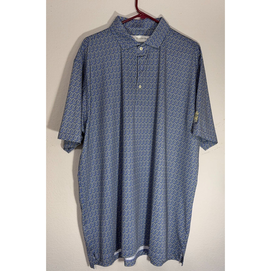 Donald Ross Golf Polo Shirt Mens XLT Blue Yellow Print Stretch Performance 1896