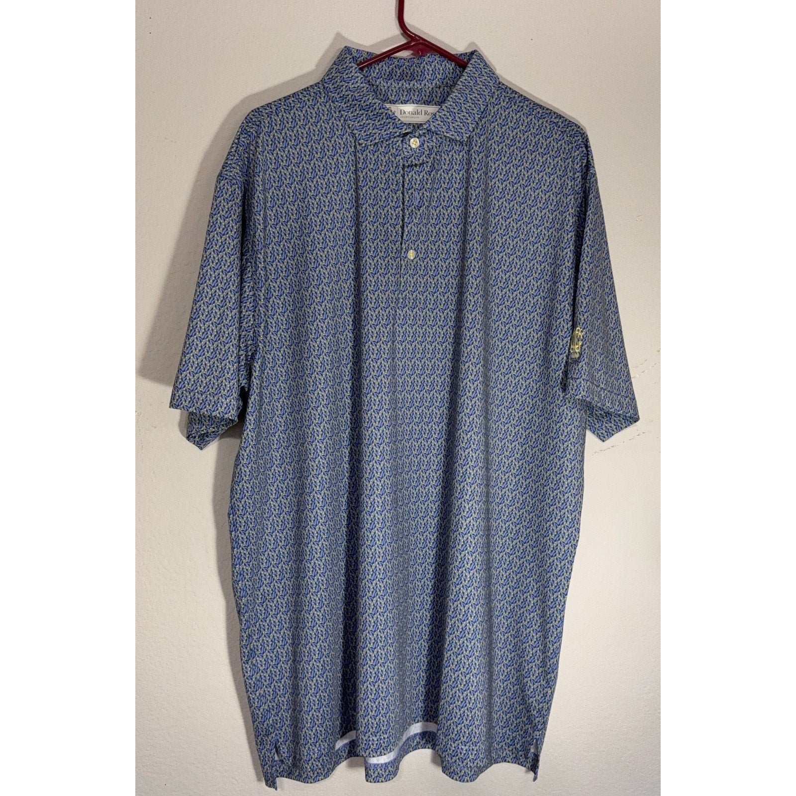 Donald Ross Golf Polo Shirt Mens XLT Blue Yellow Print Stretch Performance 1896