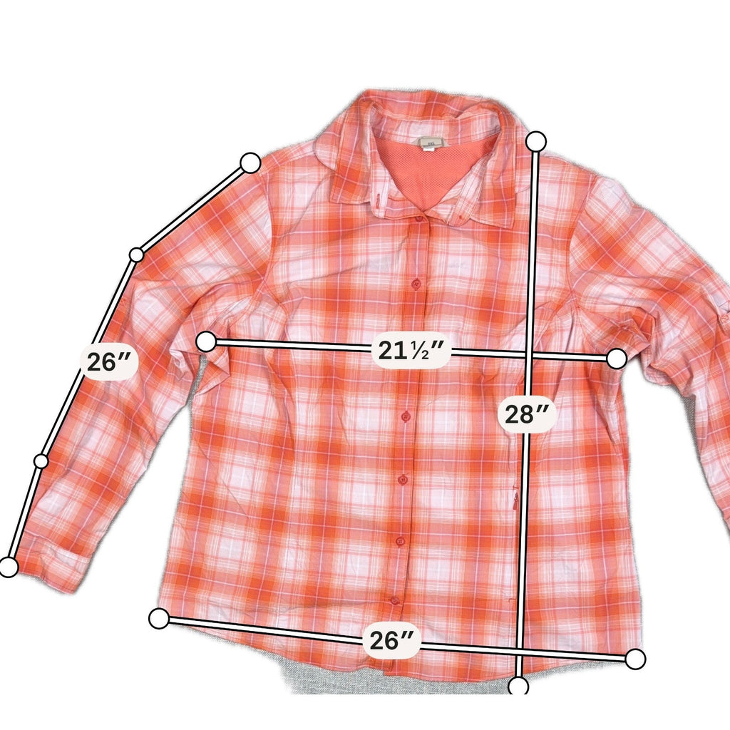 Duluth Trading Sidewinder Shirt Womens 2XL Coral Plaid Vented UPF 30