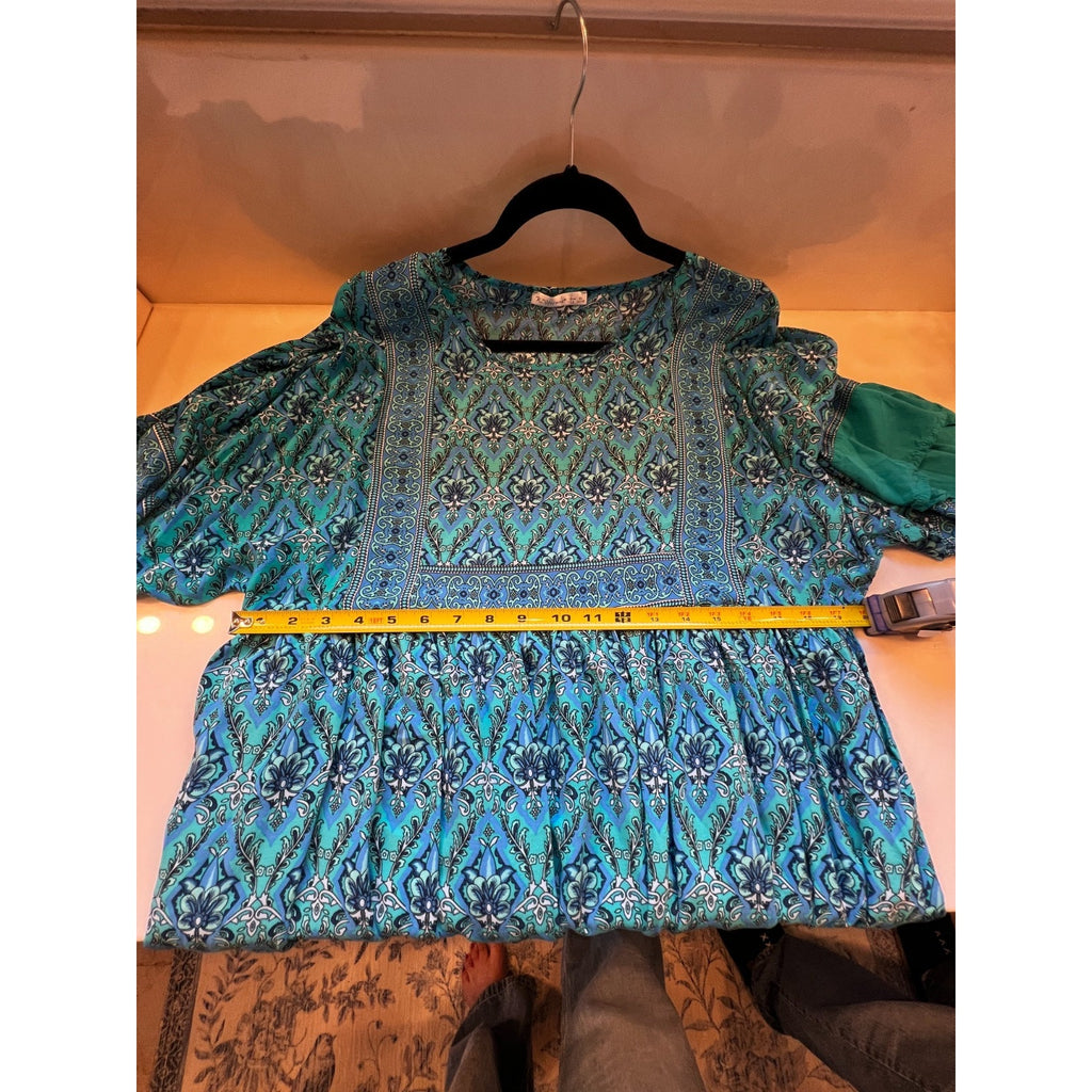 Blue Boho Tunic Peasant Top Blouse R. Vivimos Womens XL 16/18 Floral Paisley