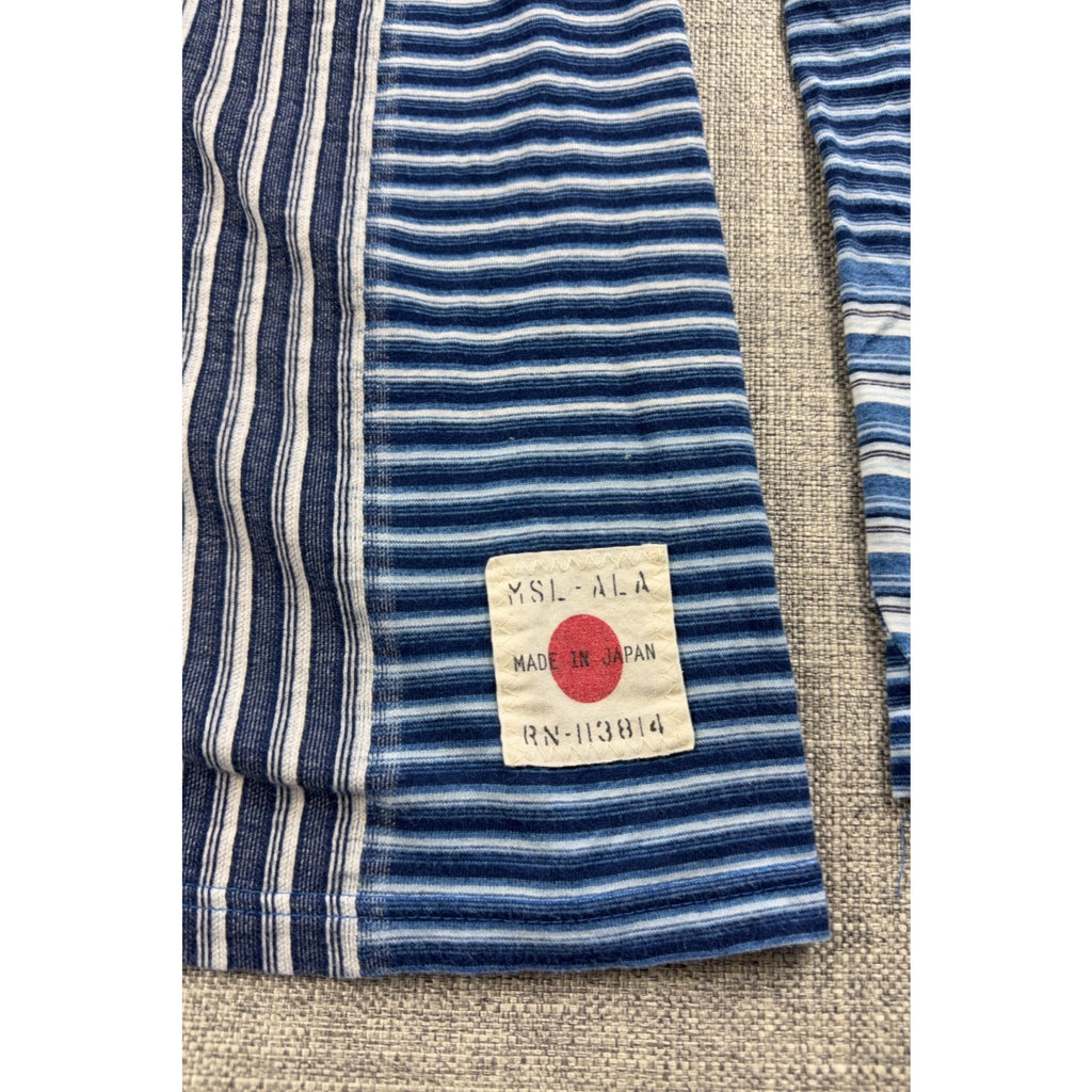 Billy Reid Made in Japan Indigo Patchwork Striped Long Sleeve Tee Men M