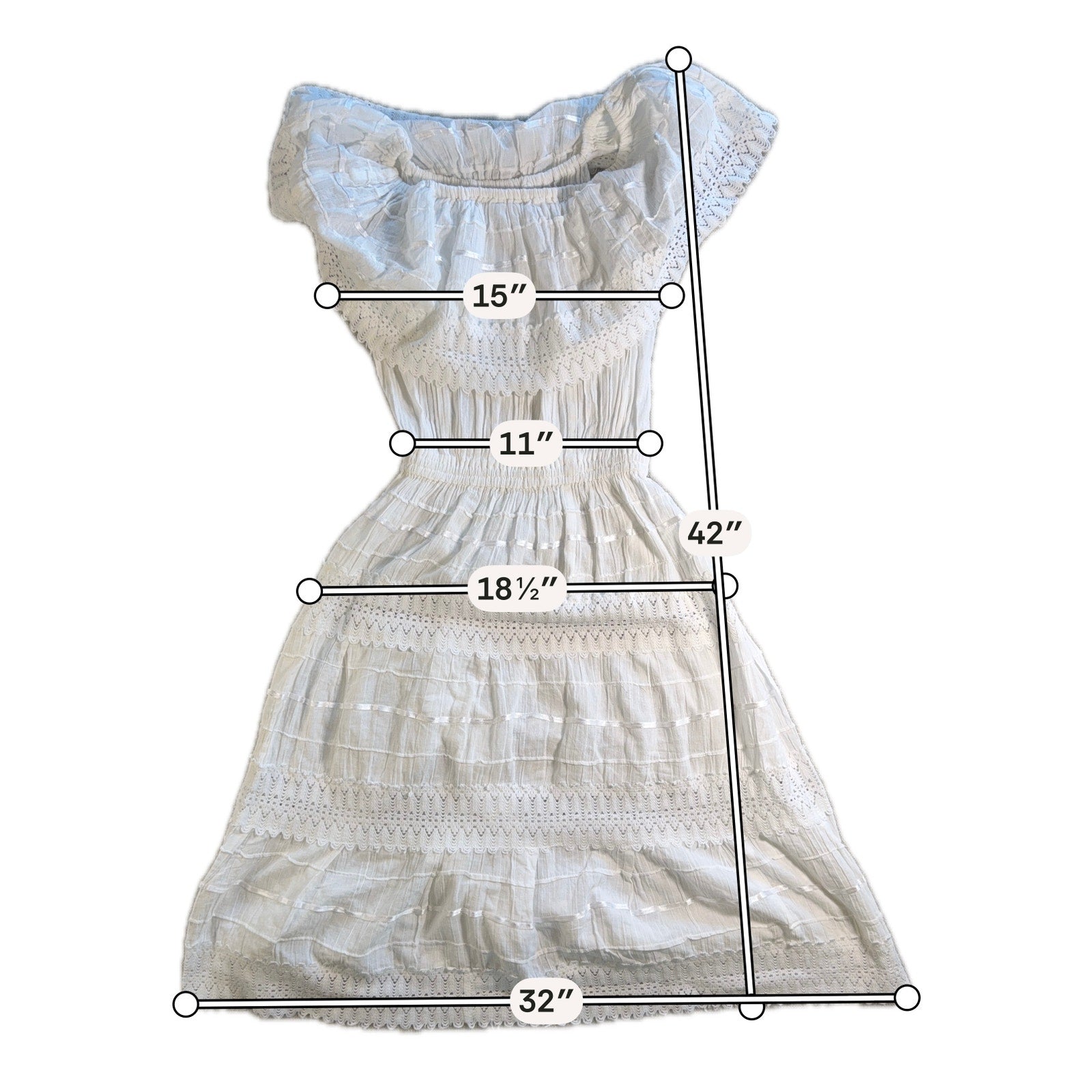 White Off Shoulder Lace Tiered Cottagecore Dress