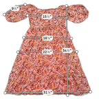 LC Lauren Conrad Dress Womens XS Coral Orange Floral Puff Sleeve Smocked Ruffle