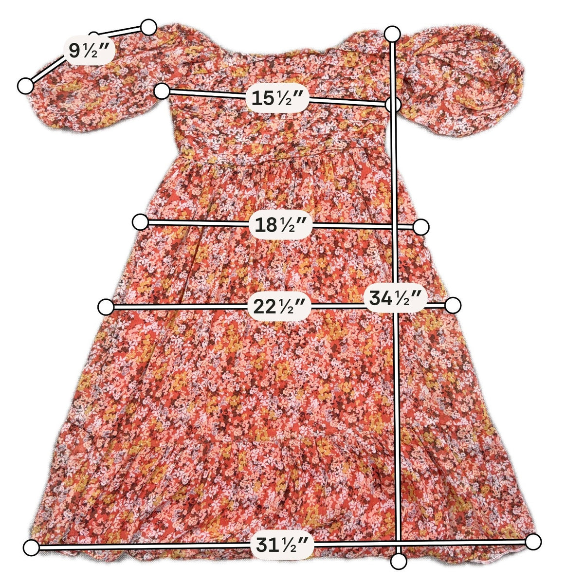 LC Lauren Conrad Dress Womens XS Coral Orange Floral Puff Sleeve Smocked Ruffle