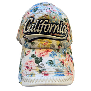Robin Ruth California Floral Quilted Snapback Hat Cream Multicolor Cotton Cap