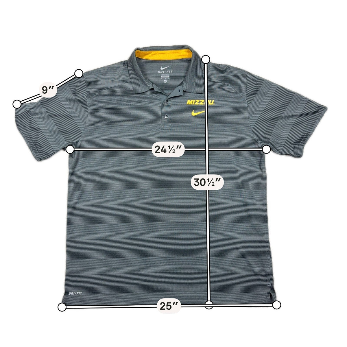 Nike Dri Fit Mizzou Missouri Tigers Polo Shirt Mens XL Gray Striped Golf