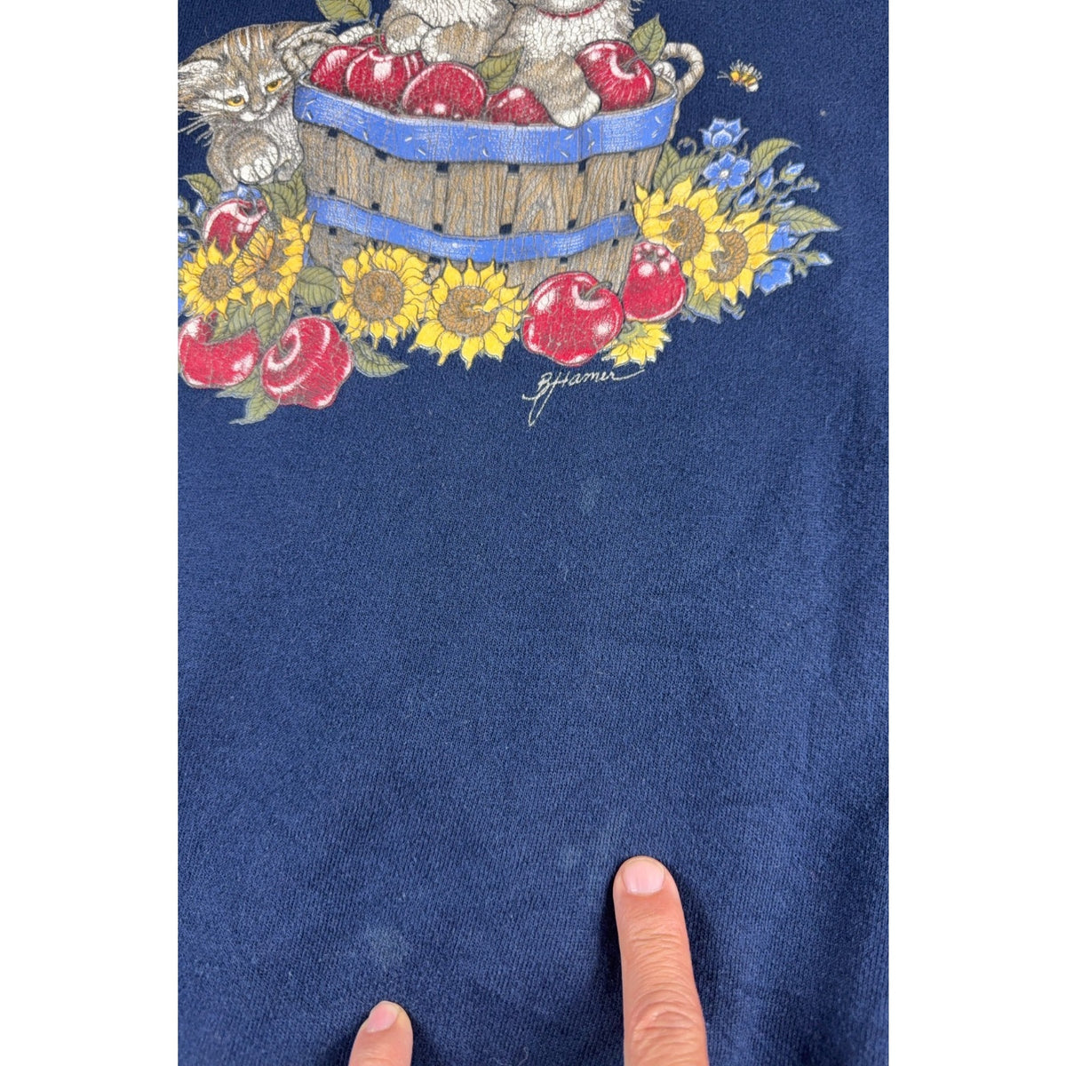 Vintage 90s Morning Sun Cat Sweatshirt XL Jerzees USA Apple Basket Collared